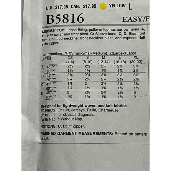 Butterick 5816 pattern knit top cowl neck size L XL - Picture 3 of 5